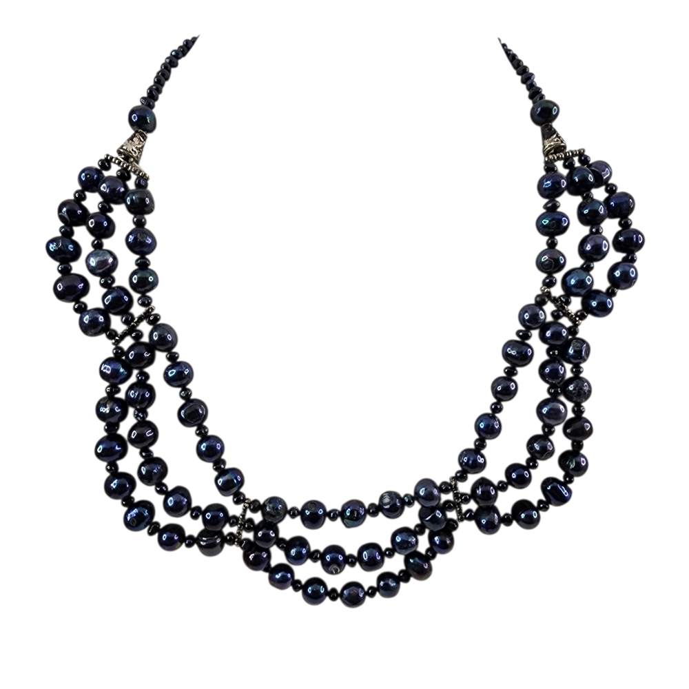 Multi-Strand Blue Pearl Necklace Color Treated Pearls + A0368 Q7